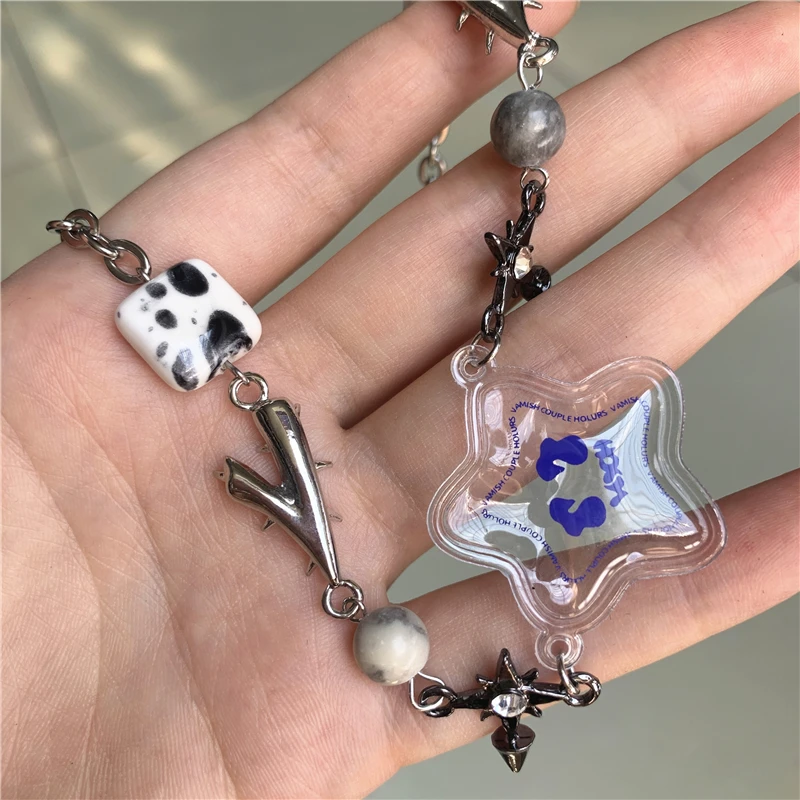 Punk Hip-hop Bubble Star PVC Necklace Cactus Lucky Star Multi-element Splicing Sweater Chain Bracelet Men and Women Jewelry Gift image 6