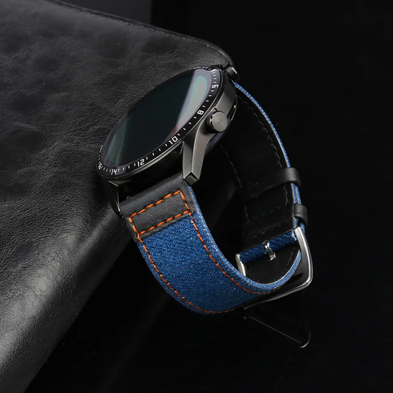 22mm Denim Leather Wrist Band for Huawei Watch GT2 GT3 Pro 46mm Strap Bracelet for Samsung Galaxy Watch 3 45mm Gear S3 Watchband
