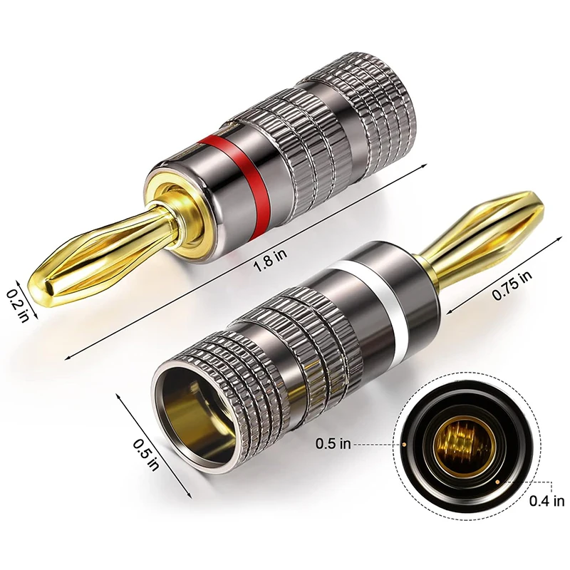 Audio Speaker Connectors with Screw Lock Gold Plate Banana Plugs Connectors 4mm Speakers Amplifier Cable Wire Male Adapte Jack