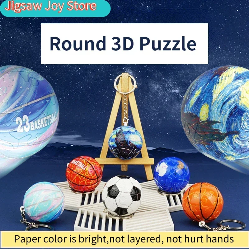 

25 3D Spherical Puzzle Puzzle DIY Football Basketball Earth Creative Toys Small Pendant Keychain Holiday Gift for Elders Kids