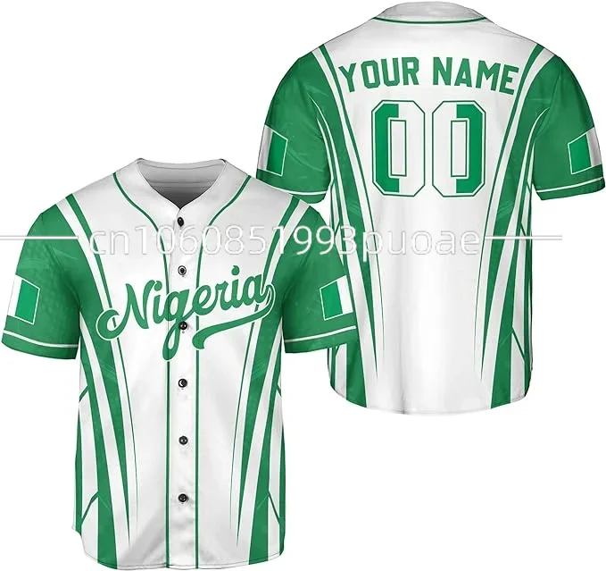 2024 Custom Nigeria Flag Badge Baseball Jersey Men's Women's Short Sleeve Jersey Men's Streetwear Short Sleeve Sports T-shirt