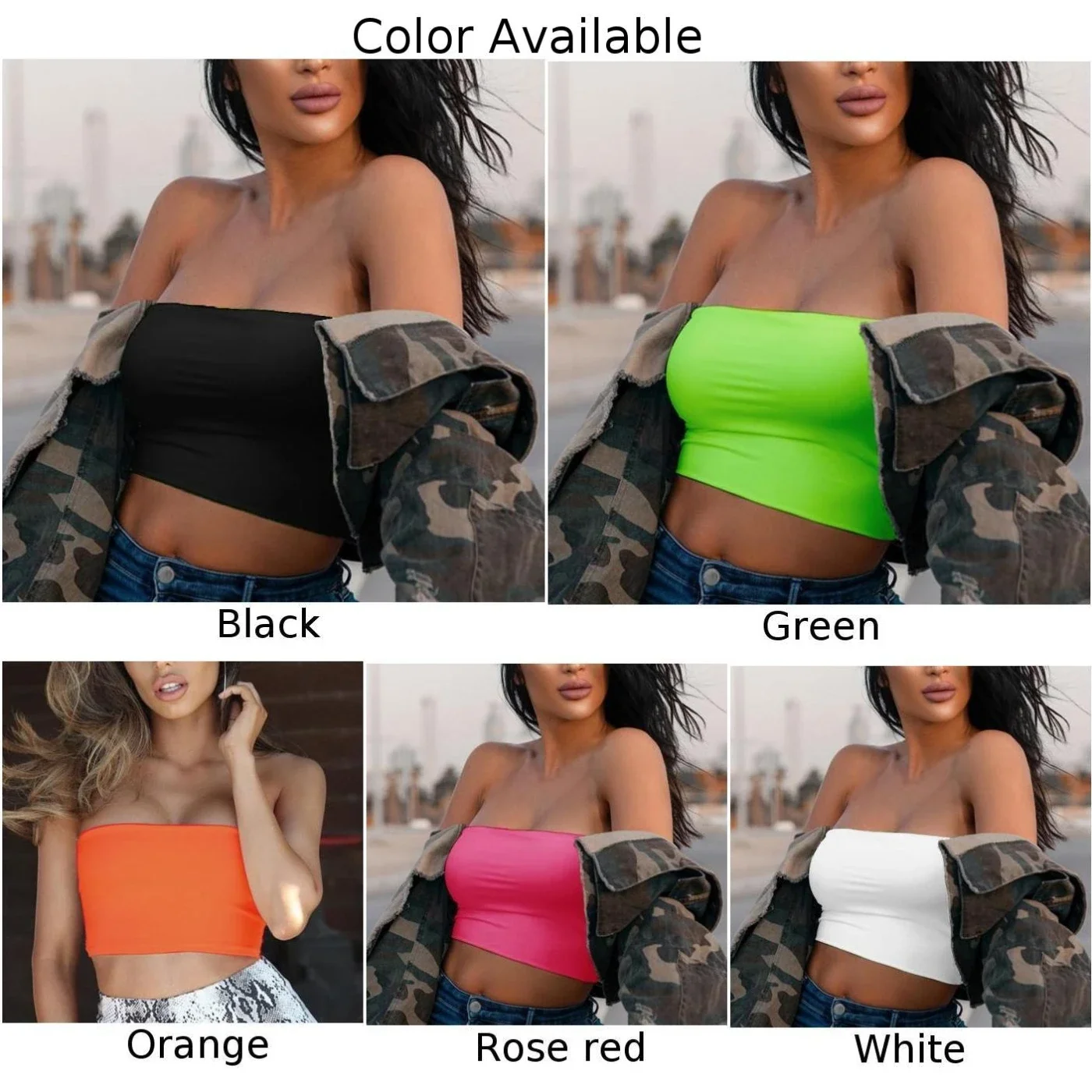 Fashion Summer Women's Bras Lingerie Vest Cropped One-Shoulder Polyester Sexy Solid Color Strapless Stretch Bandeau Basic