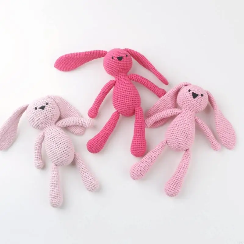 F19f coniglio peluche imbottito bambola a maglia da lavoro per bambini giocattolo per bambini neonato.