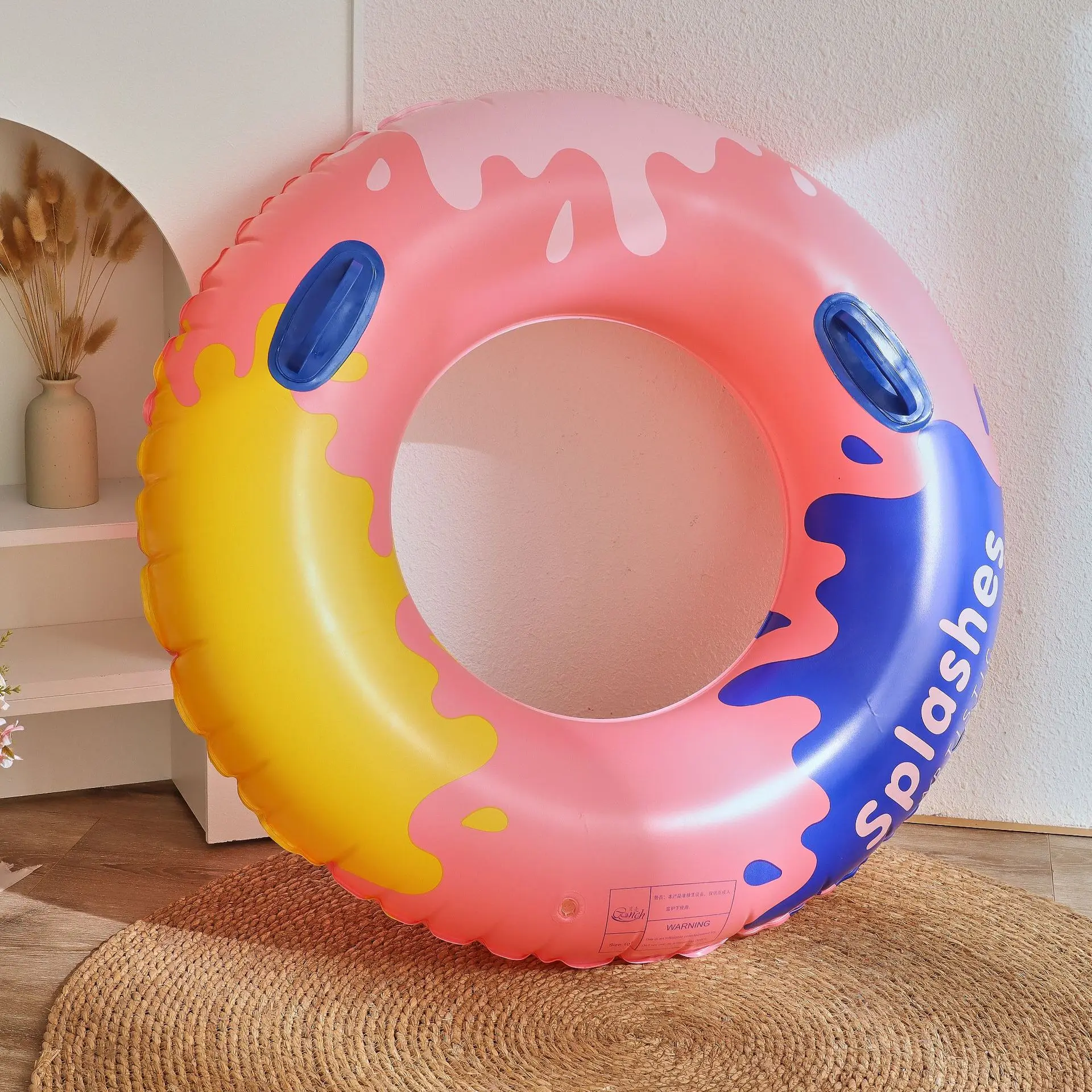 New Splash Art Pool Foats Swimming Ring with Handle Adult Inflatable Pool Tube Giant Float Boys Girl Water Fun Toy Swim Laps