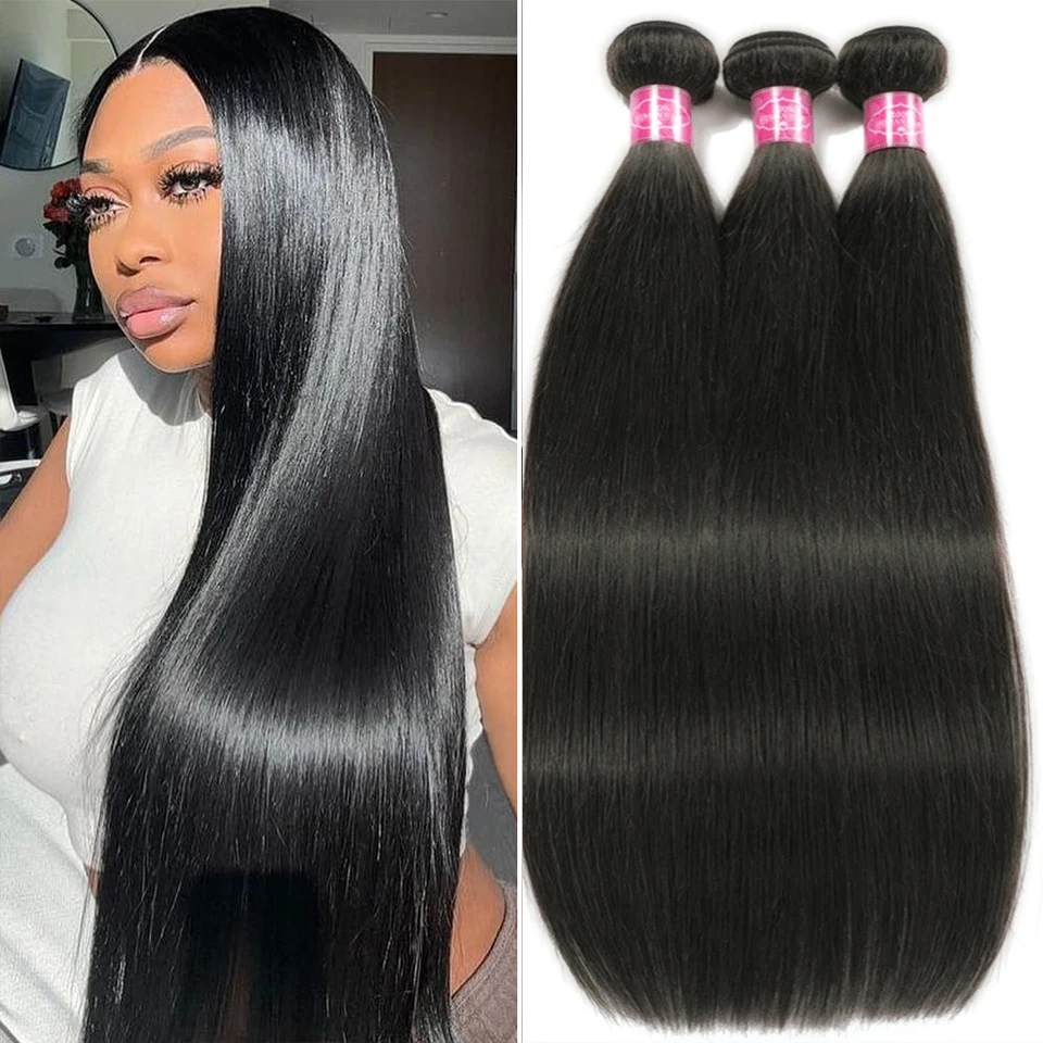 26 30 Inch Human Hair Bundles 16A Brazilian Raw Hair Weave Bundles Straight Human Hair Extensions No Tangle No Shedding Soft