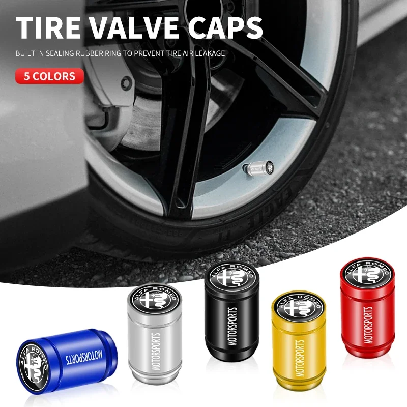 4PCS Metal Car Tire Valve Caps Decor Dust-proof Auto Sports Emblem For Alfa Romeo Giulietta Mito Giulia Stelvio Brera 147 156