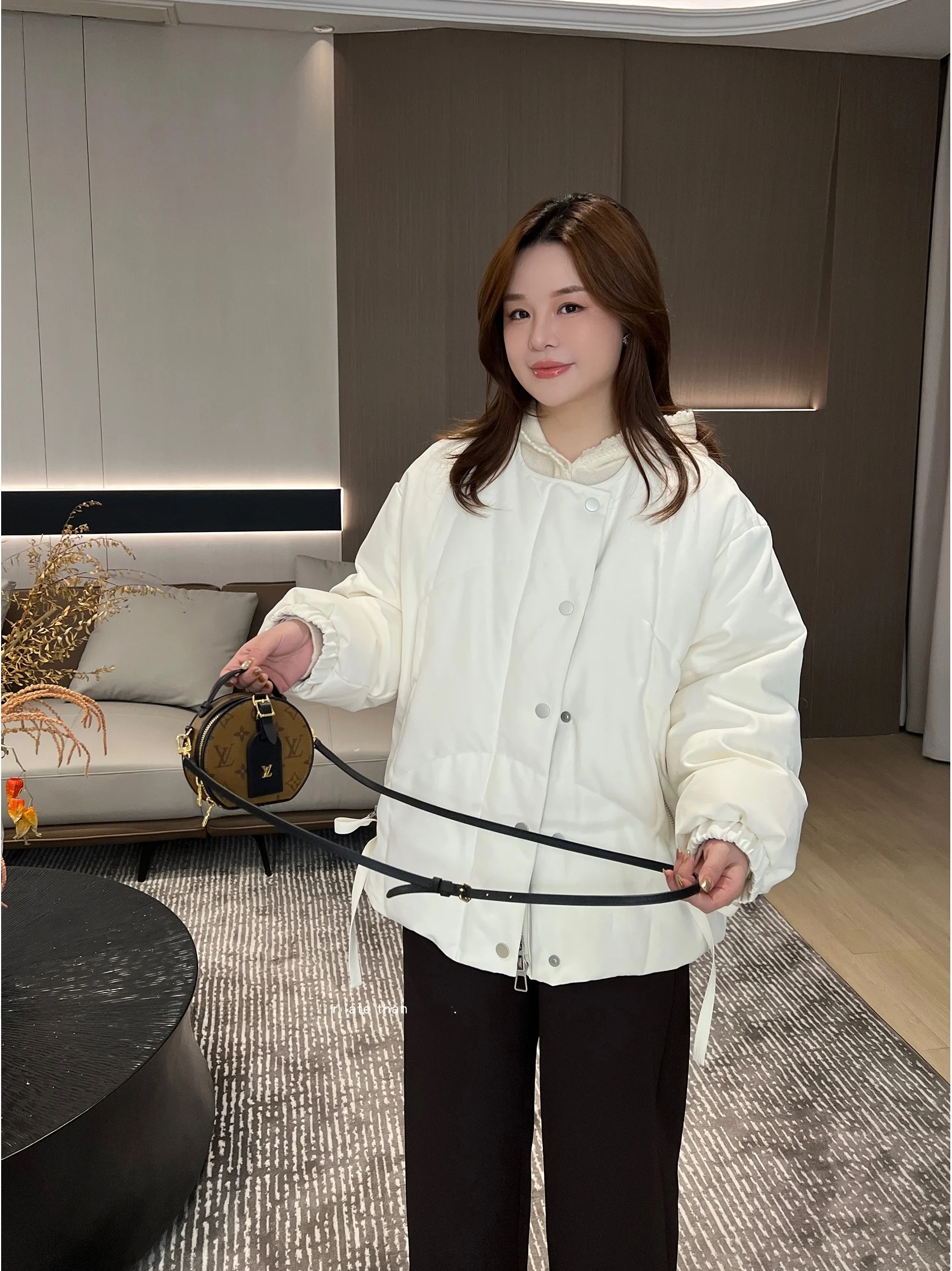 

Женское повседневное теплое пальто JoJo Private Label с круглым вырезом, наполнителем из 90% белого гусиного пуха и полого волокна, технология Bla Tech, большие размеры