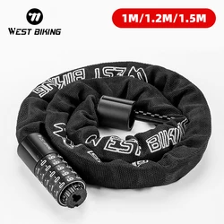 WEST BIKING Bike Chain Lock Anti-Theft Heavy Duty Security Password Thick Chain MTB Bike Motorcycle Door Scooter Bicycle Lock