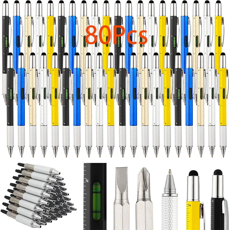 

80Pcs Gift Pens for Men 6 in 1 Multitool Tech Tool Pen Screwdriver Pen with Ruler Levelgauge Ballpoint Pens