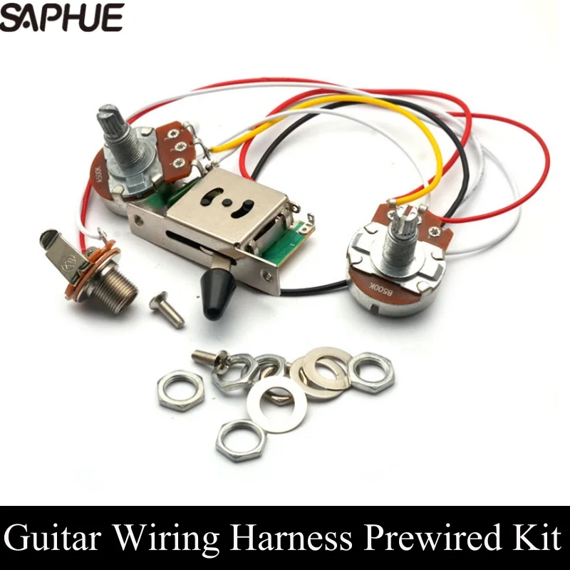 Electric Guitar Wiring Harness Prewired with A500K B500K Big Pots 3/5 Way Switch 1 Volume 1 Tone