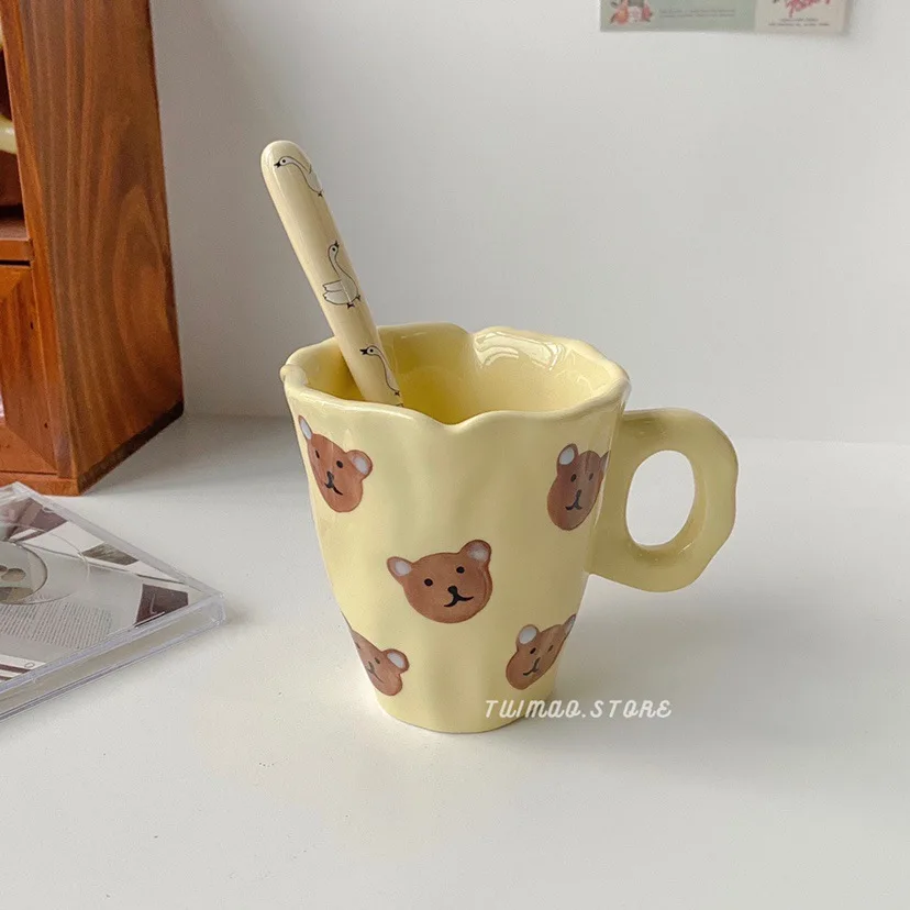 Ins Style Handmade Ceramic Irregular Coffee Mug 300ml Cute Bear Household Milk Cup Creative Fashion Birthday Gift