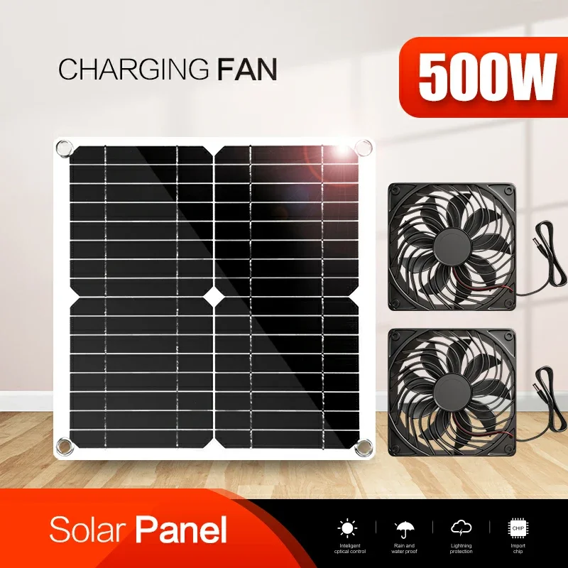 Solar-Abluftventilator 500W 5V/12V Tragbarer Lüfter für Geflügelställe, Gewächshäuser, Tierheim und Büro