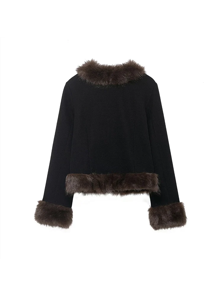 European-style new women's fashionable and versatile elegant fur-trimmed coat with a fitted waist and fur collar.