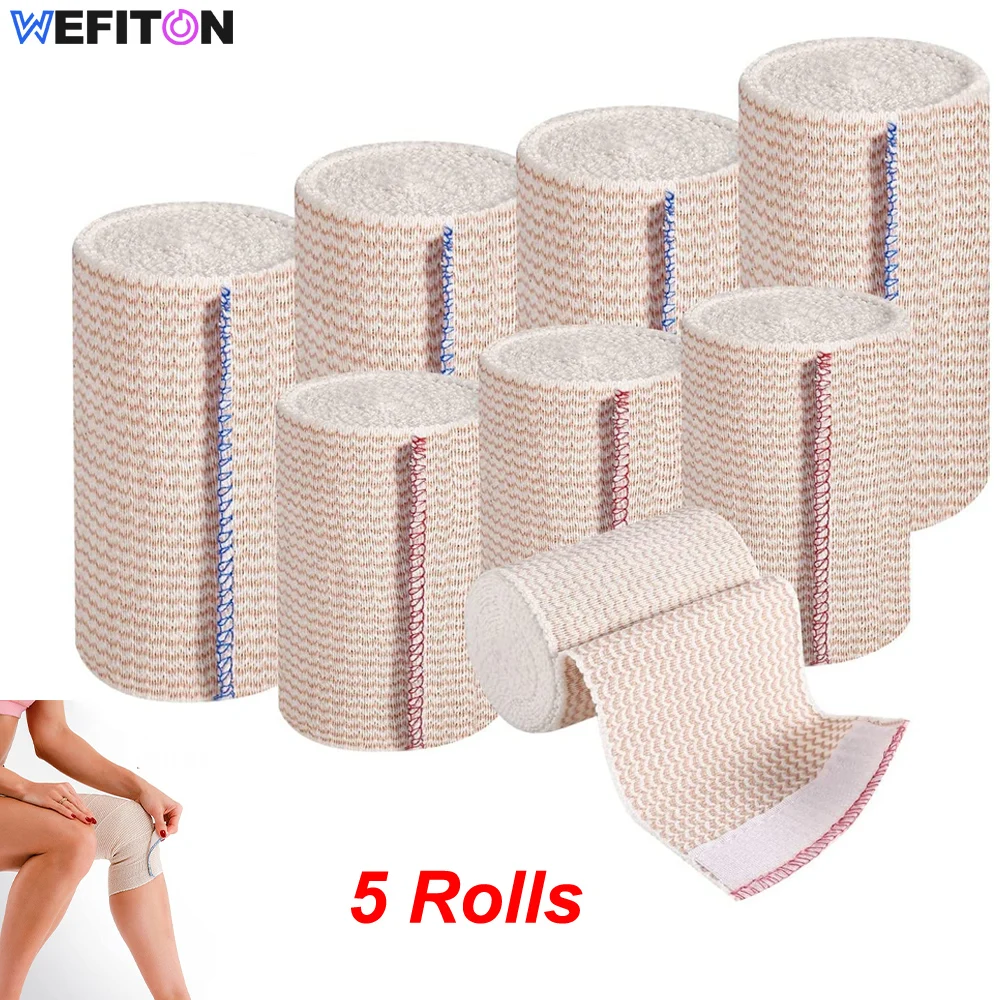 5 Rolls Premium Elastic Bandage Wrap,Cotton Latex Free Compression Bandage Wrap with Self-Closure,Support & First Aid for Sports