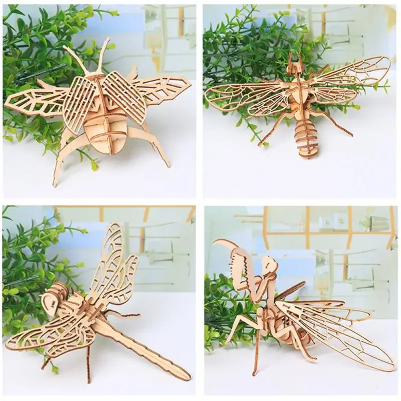 3D Wooden Cutting Puzzle Animal Insects Assembly Model Jigsaw DIY Wooden Crafts Home Decoration Gifts for Children Teens Toys