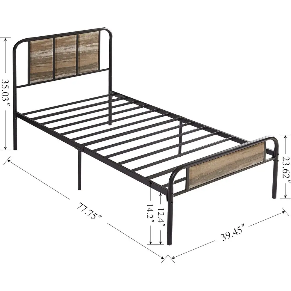 إطار سرير معدني مزدوج مع لوح رأسي خشبي للأطفال - منصة قوية، لا حاجة إلى صندوق زنبركي (أردواز رمادي) #2