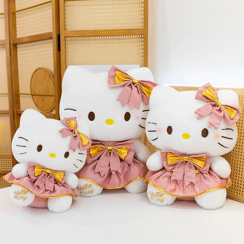 Sanrio Kawaii Pink Hello Kitty Peluche Bambola di pezza con abito a fiori per bambini Regalo di compleanno Perfetto per i premi della macchina ad artiglio