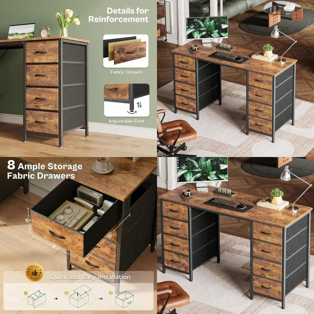 

Стол для домашнего офиса Rustic Brown 47, с 8 тканевыми ящиками для учебы и игр, большое хранилище