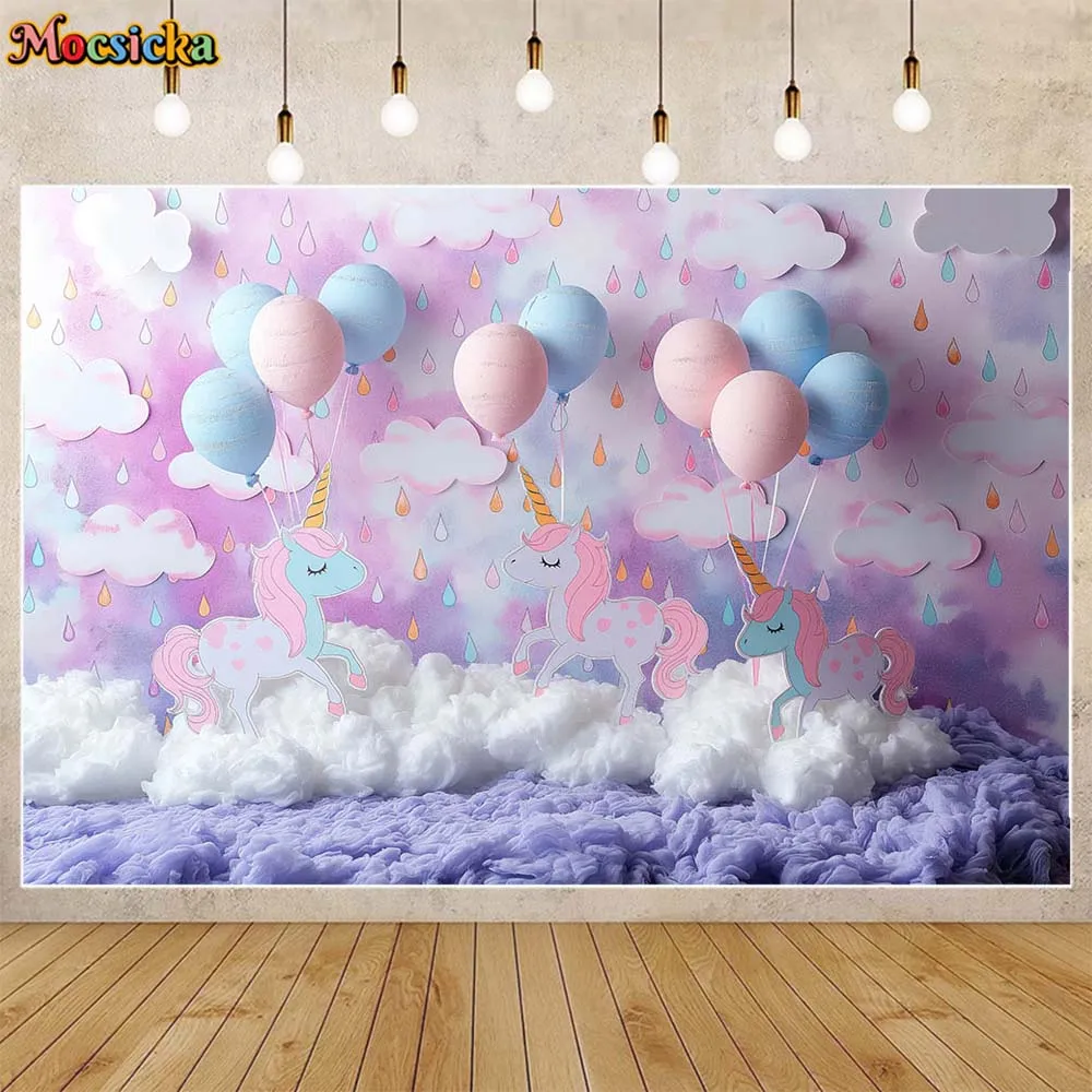 

Mocsicka Baby Kids Photo Background Unicorn Dreamy Purple Wall Clouds Newborn Photography Backdrops Cake Smash Party Decor Props