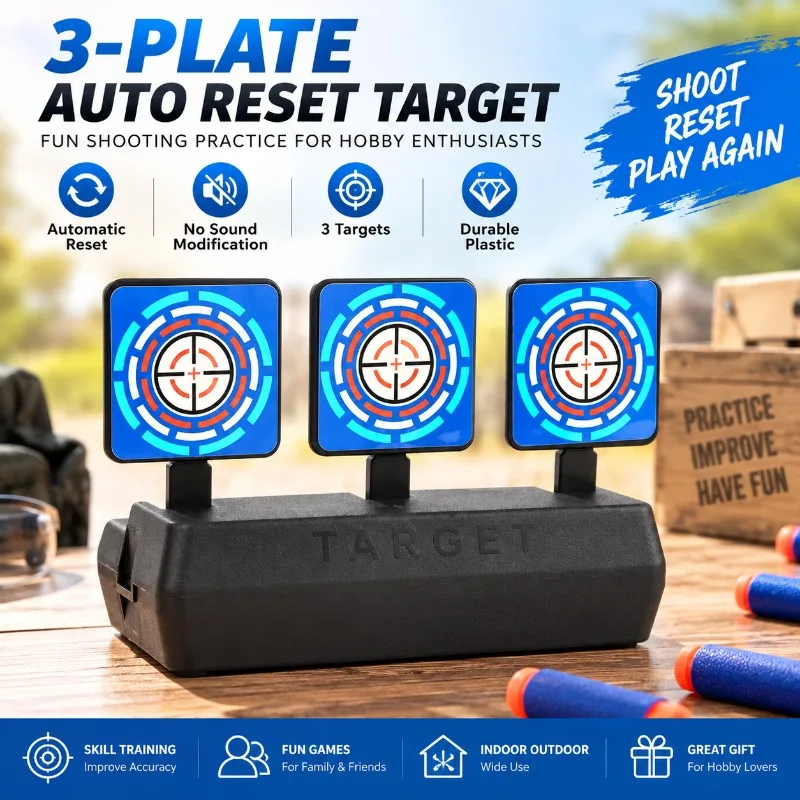 Home Leisure Hobby Practice Target Set, Auto‑Reset 3‑Target Plastic Game Accessory, Compact for Tabletop Pastime