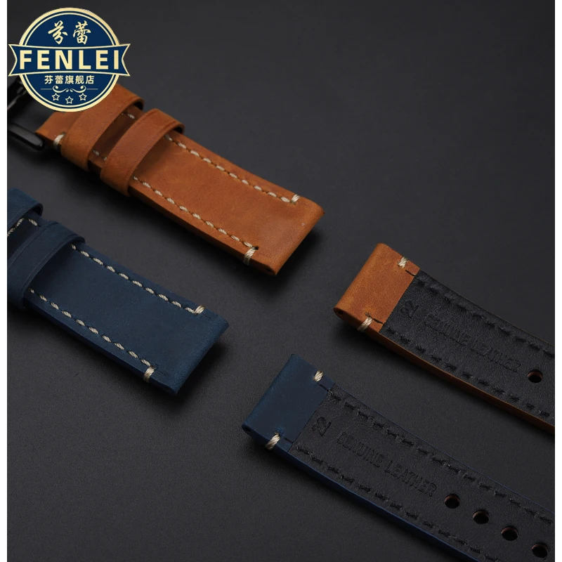 حزام ساعة من جلد الحصان المجنون للرجال ، إكسسوارات من جلد البقر ، PAM441 البحر السمين ، Lumino PAM1086 ، 22 ، 24 ، 26