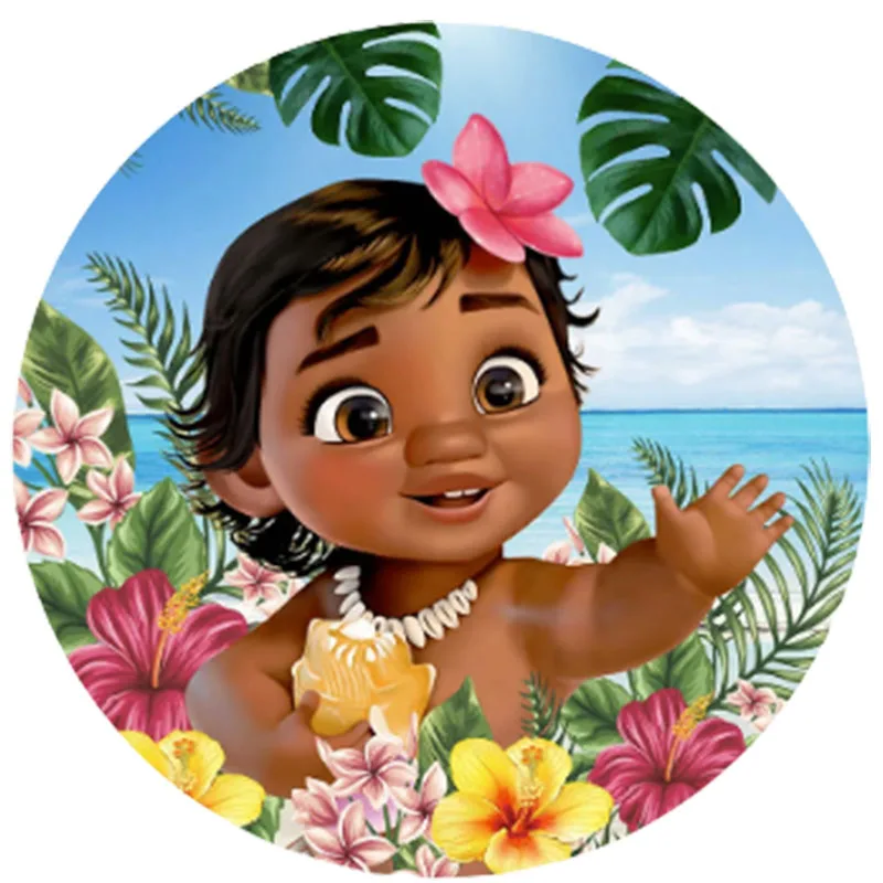 Baby Moana Circle Backdrop And 3 Cylinder Covers Background For Photography Baby Shower Princess Girl Birthday Party Decoration