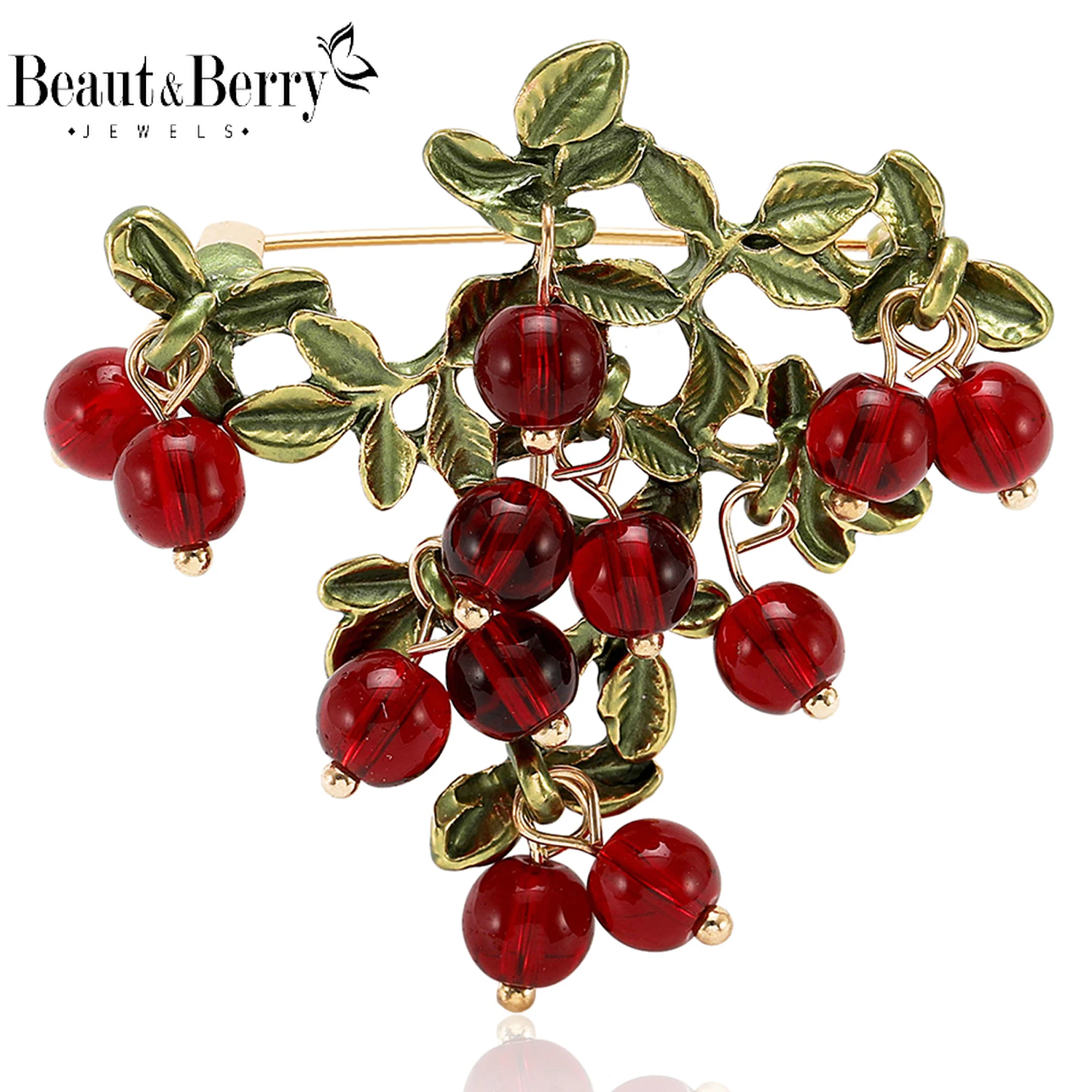 Beaut & Berry Broches de cranberry esmaltados da moda para mulheres, alfinetes de frutas unissex, acessórios de festa casuais, novos presentes, decoração de amigos