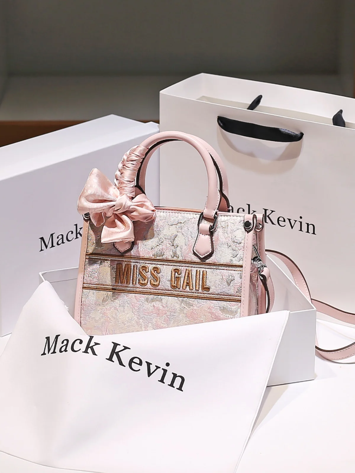 

New Chinese and Luxury Tote Bag with Charming Embroidery and Scarves Women's Stylish and Versatile Handheld Crossbody Bag