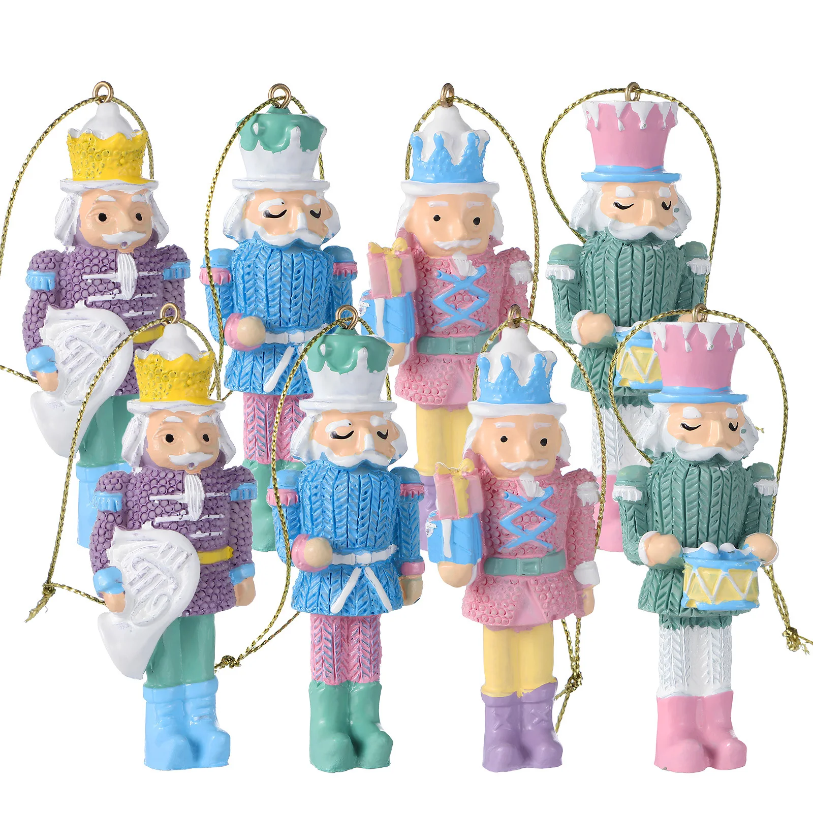 

8Pcs Festival Nutcracker Wooden Nutcracker Statue Colorful Designs Convenient Hanging Xmas Scene Layout Supply