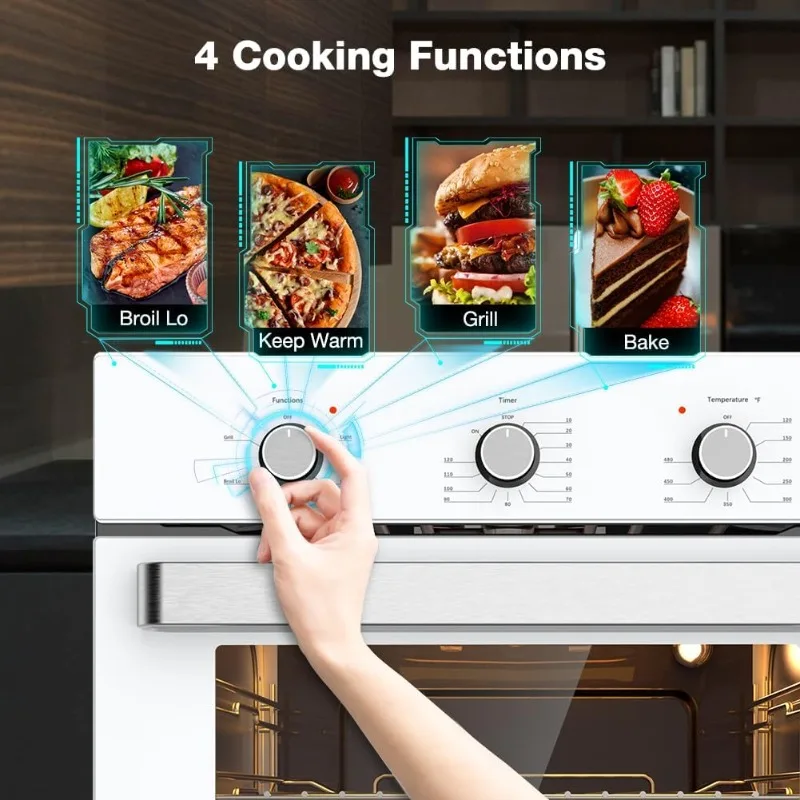 24" Single Wall Oven, ETL Certified, ThermoMate 2.79 Cu.ft. Electric Wall Oven with 5 Cooking Functions, White Built-in Ovens