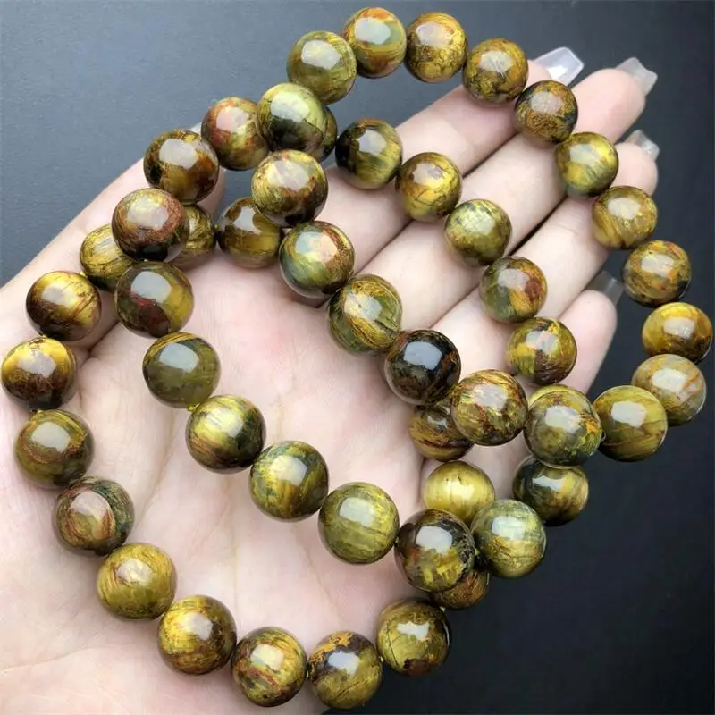 11MM Natural Gold Peter Stone Bracelet Round Bead Women Trendy Reiki Healing Elastic Yoga Energy Wristband Jewelry Gift 1PCS