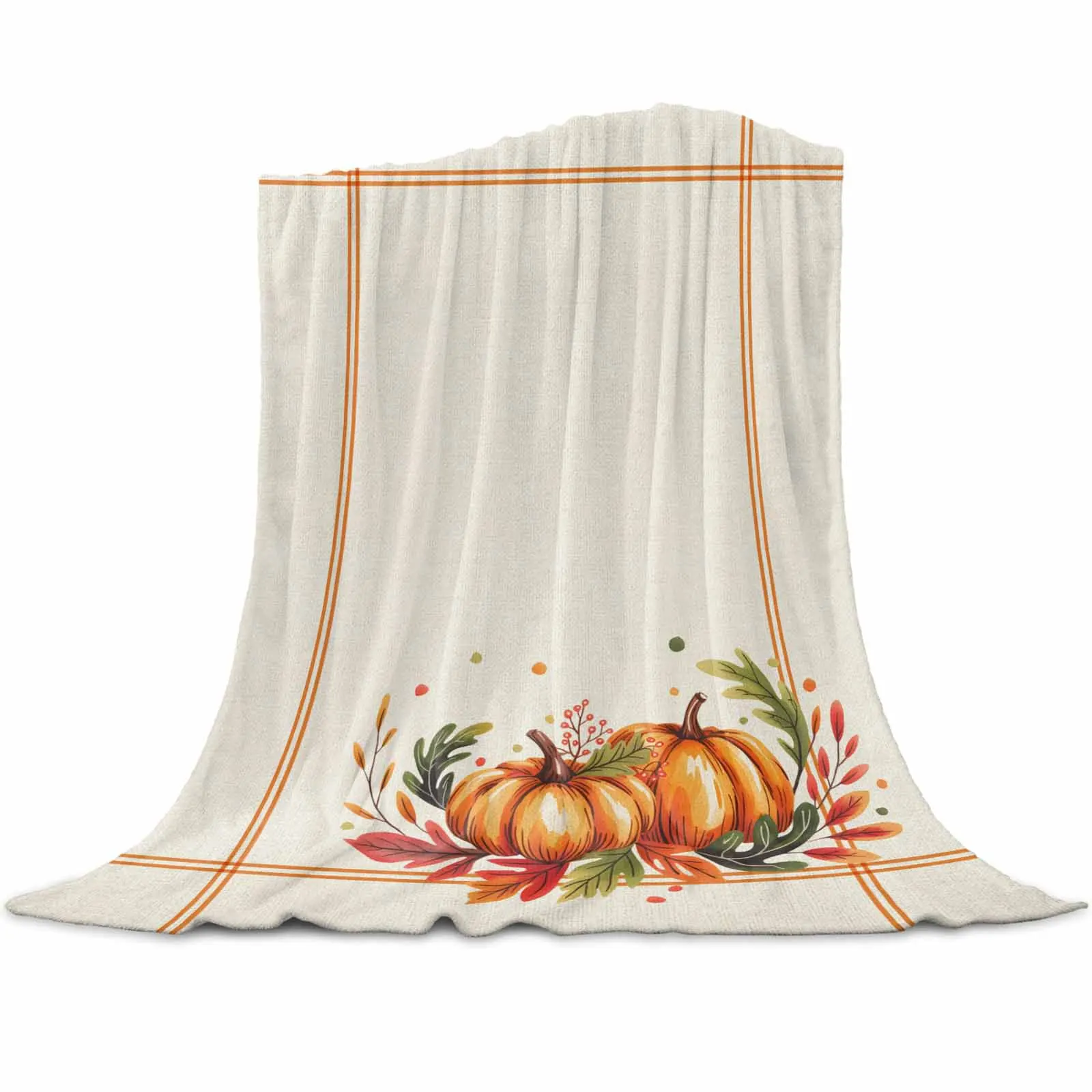 

Autumn Pumpkin Wreath Leaf Throws Blankets for Sofa Bed Winter Soft Plush Warm Sofa Throw Blanket Holiday Gifts