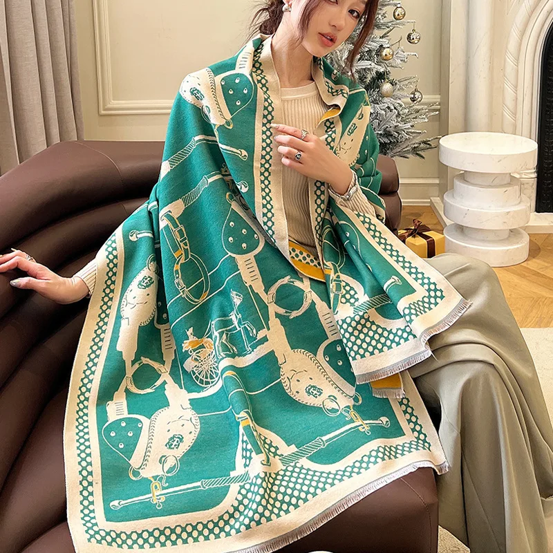 Europe America Luxury Vintage Good Faux Cashmere Scarf Thick Shawl Double Sides Women Winter Warm Neckerchief Spring Autumn Cape