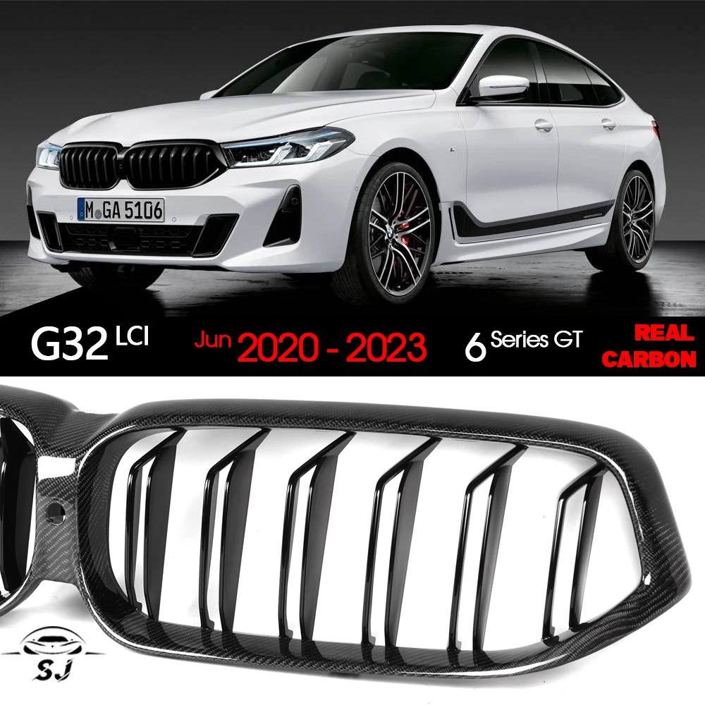 3*3 3K Carbon Fiber Front Bumper Grille for BMW 6 Series Facelift G32 Gran Turismo LCI June 2020 - 2023 620d 630i 630d 640i 640d