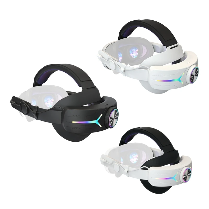 Elite Head Strap With RGB Light For Meta Quest 3 VR Parts +8000Mah Battery Comfortable Head Strap Black