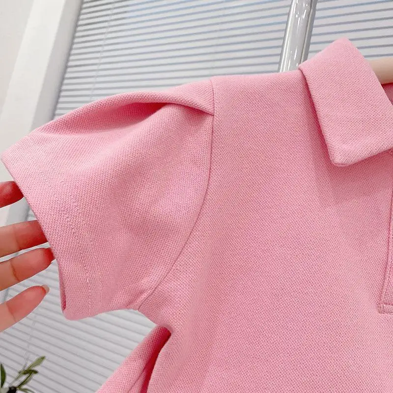 Summer Fashion Baby Clothes Sets Girl Cute Lapel T-shirt Pants  Casual Suits Children Sports Solid Color Comforts Outfits 12M-8Y image 6