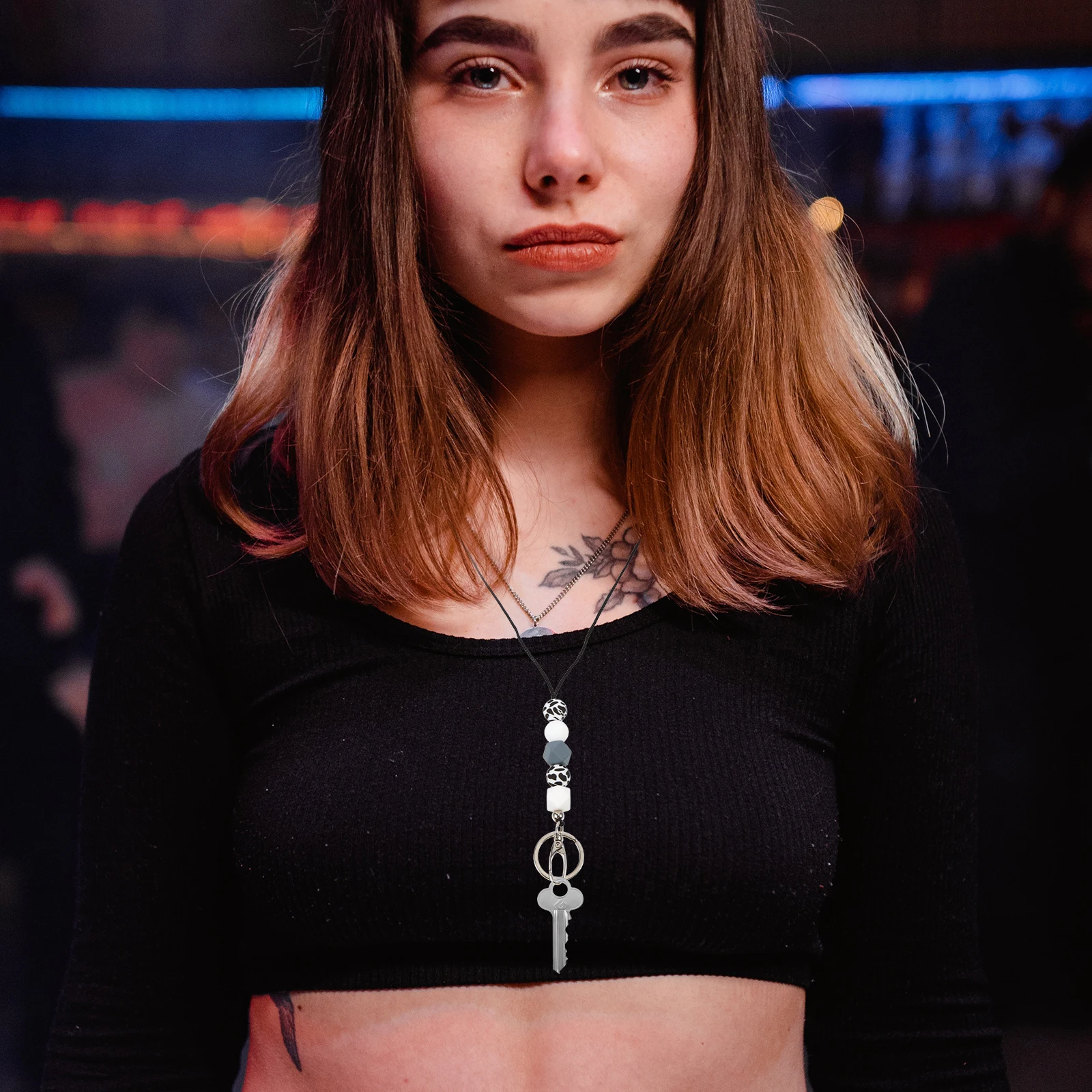 2 Pcs Anti-lost Keychain Lanyard Silicone Bead Braided Nylon Rope Keyring Miss Lanyards