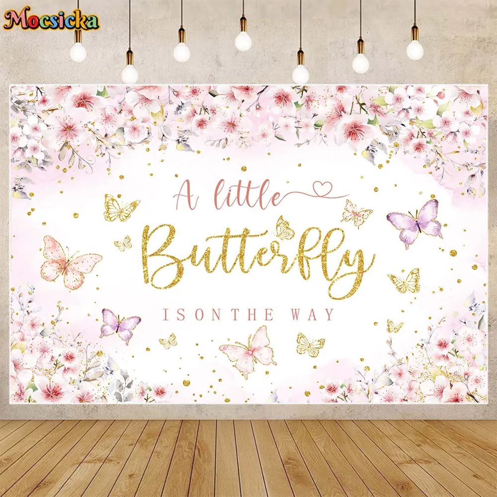 

Mocsicka Girl Baby Shower Backdrop A Little Butterfly Is On The Way Newborn Welcome Party Decor Photo Background Custom Banner