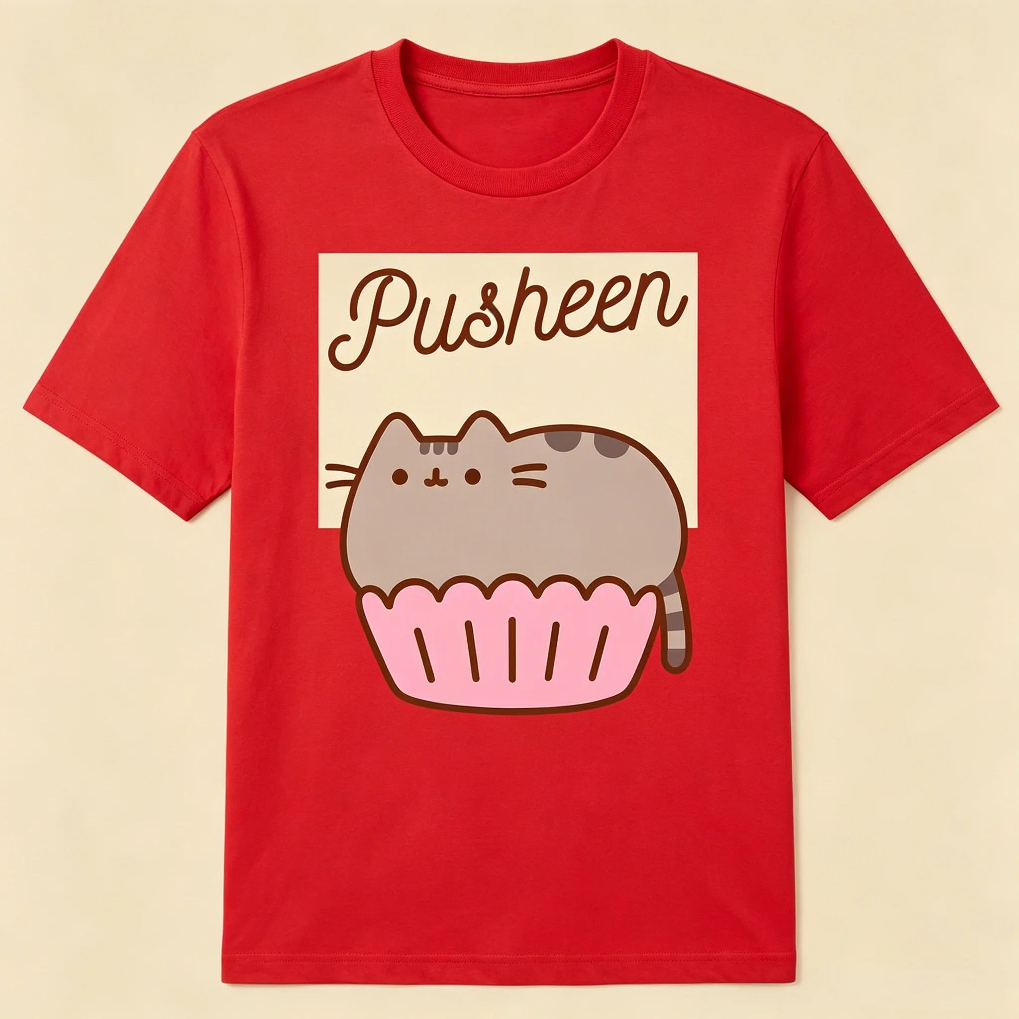 Pusheen Katze Reines Baumwoll-T-Shirt mit Katzenmuster Bedruckte Kleidung 2026 Sommer Übergroße Herren- und Damen-Streetwear Y2k-Stil – Detail 6