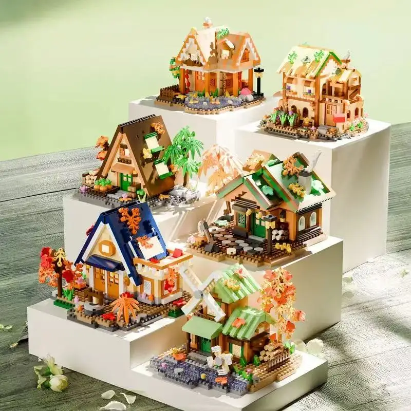 

Forest Wooden House Miniature Architectural Model Building Blocks Kids Toys Assembly Mini House Blocks Sets Home Decor