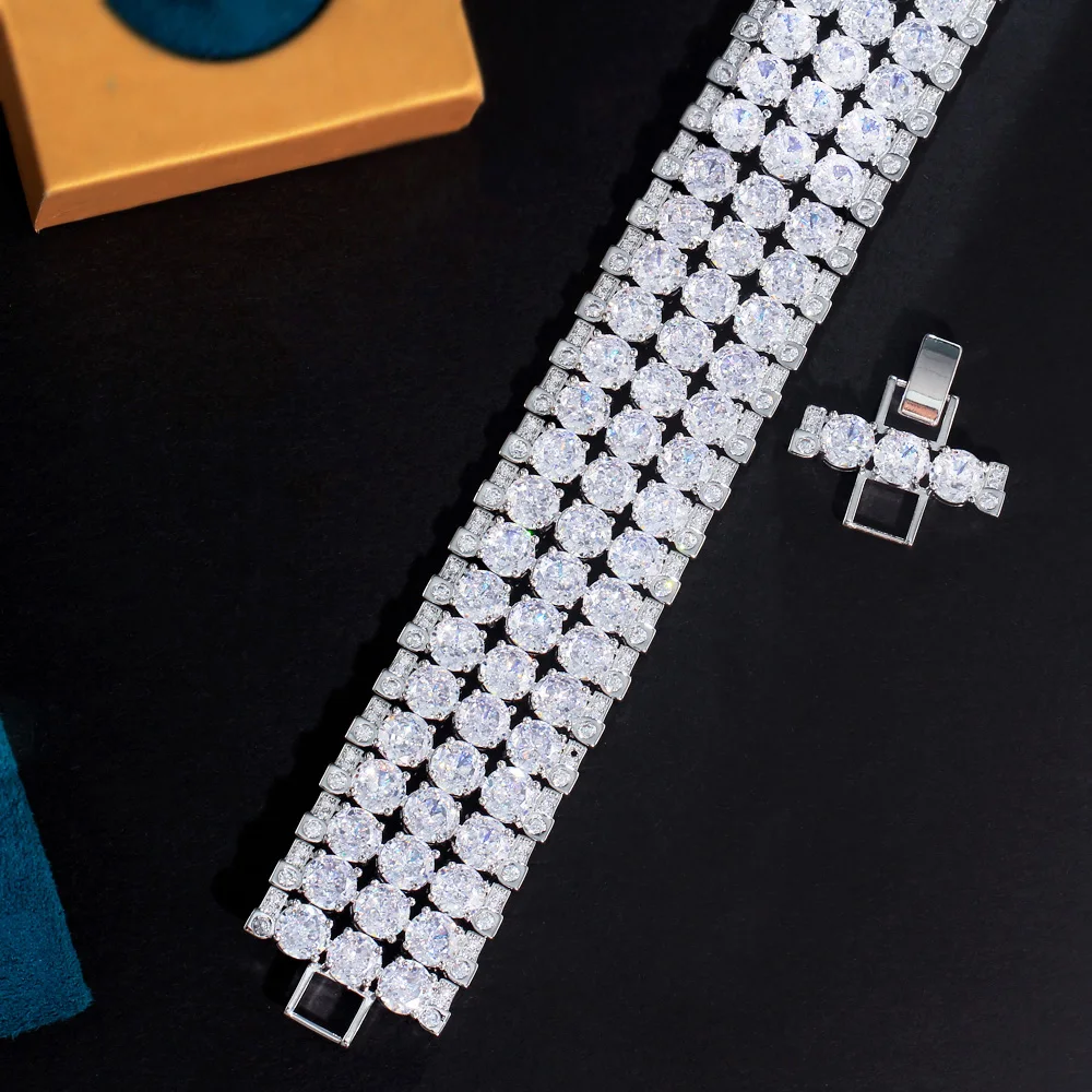 CWWZircons Super Luxuriöses Glänzendes Mehrschichtiges Rundes CZ Statement Breites Großes Armband für Damen Hochzeit Party Schmuck Großhandel S0249 – Detail 4