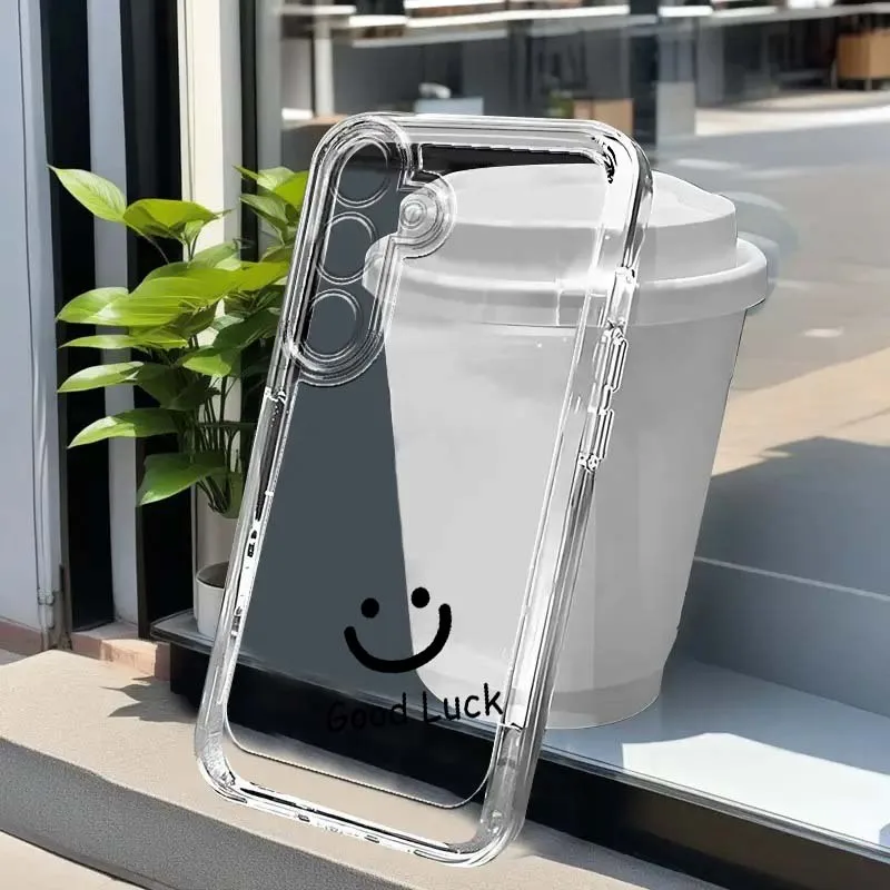 

Luxury Simple Happy Face Phone Case For Samsung Note 20 10 Ultra A57 A56 A50 A36 A34 A33 A26 A24 A23 A16 A04 A06 5G Transparent