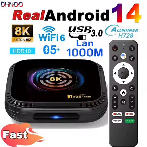 TV Box Android 14 Real Version 8K 4K hd h728 usb3 Octa Core WiFi6 bt5 Voice Remote 1000m 64GB Fast Smooth Smart TV Set Top Box
