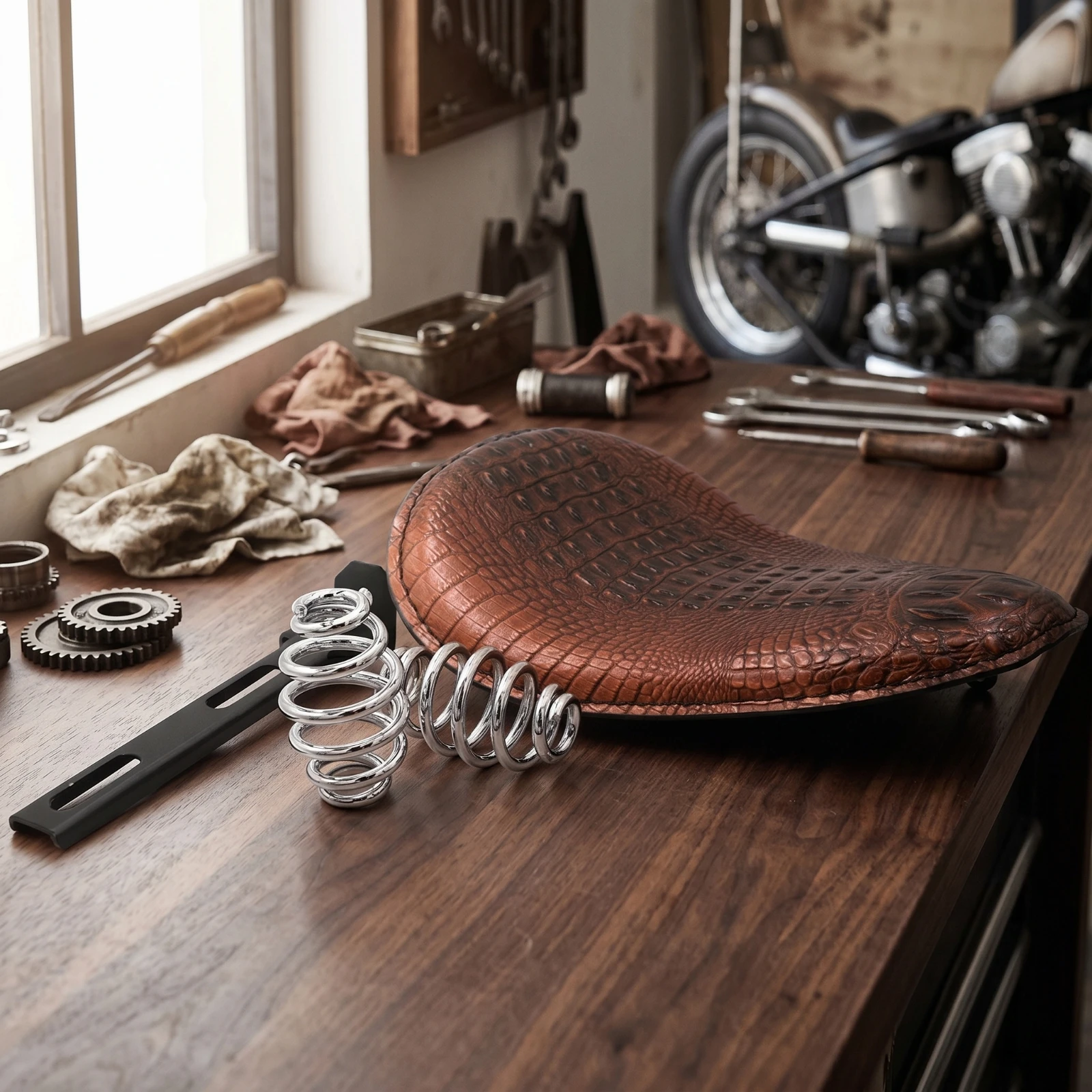 Solo Seat with Mounting Bracket Crocodile Embossed Solo Seat with Bracket Custom Comfortable for Riders