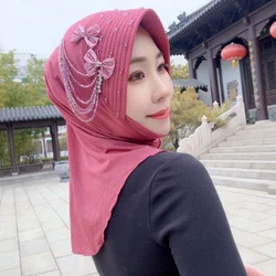 Multicolors Muslim Bride Hijab Musulman Diamonds Appliques Instant Caps