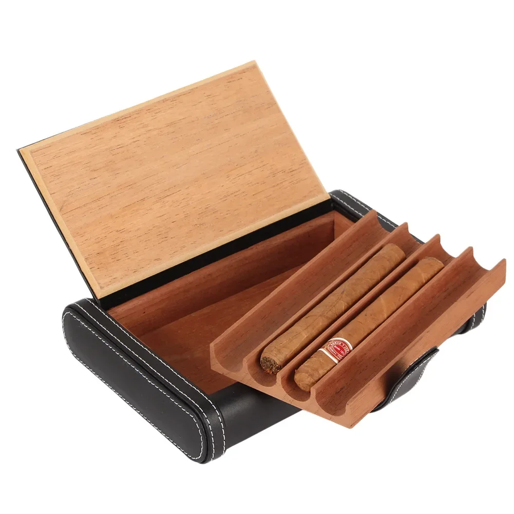 Portable Leather Cigar Case, Travel Book Style Storage Case Fit for 4 Cigars tobacco  Smoking Accessories Cigar Humidor Box