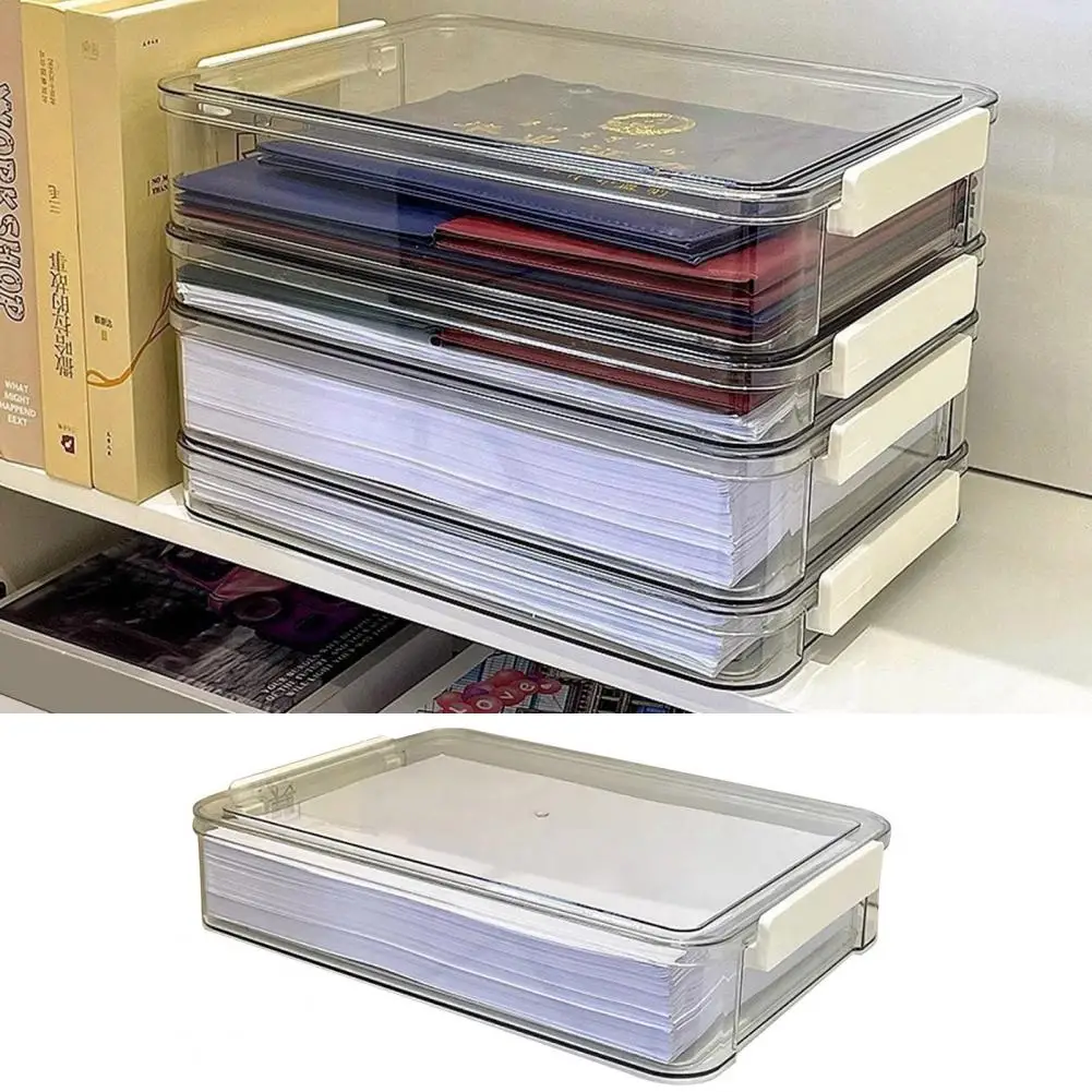 Plastic Document Organizer Capacity Stackable Transparent File Storage Box Organizer for Documents with Snap-on Design for Files