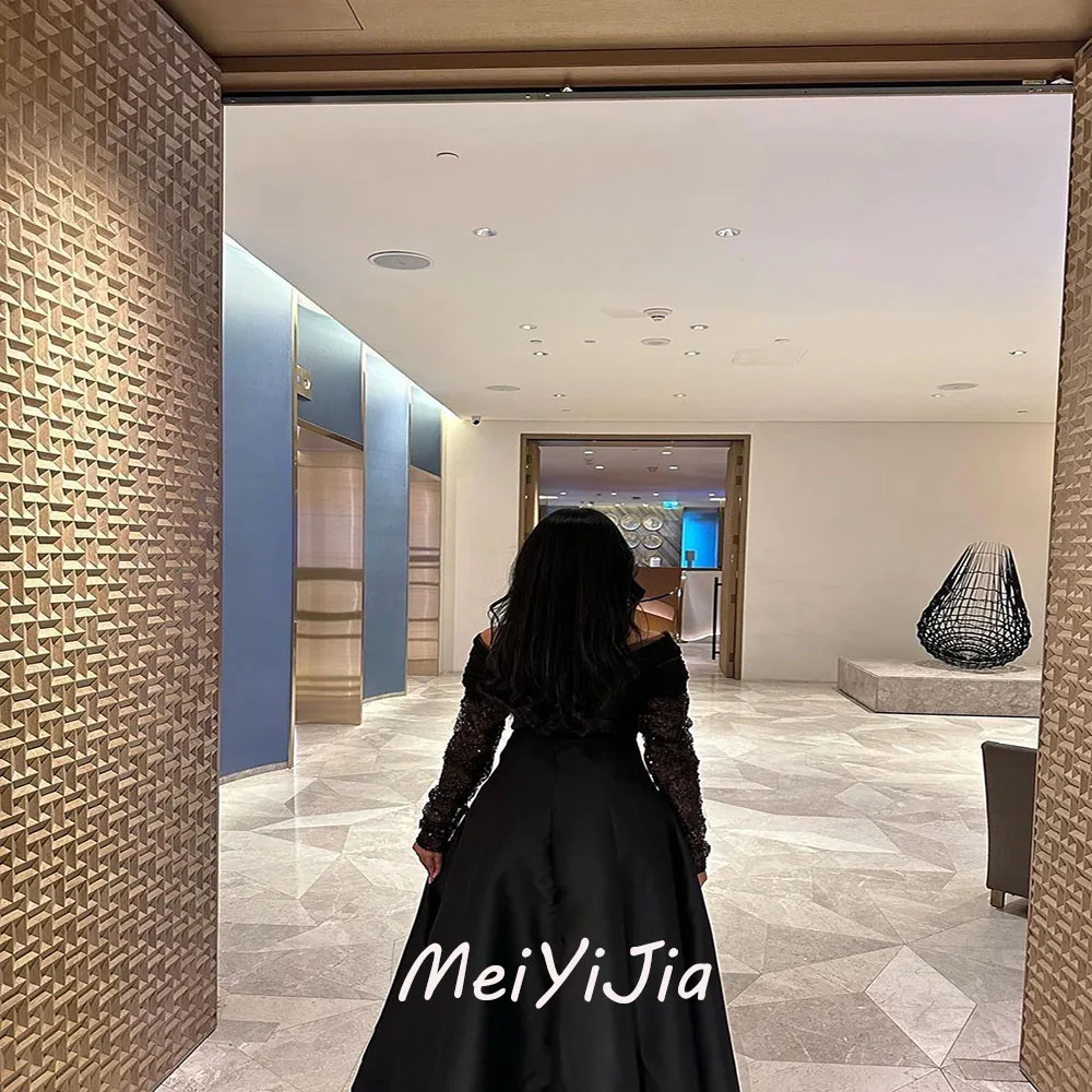 Meiyijia-vestido de noche de Arabia Saudita, traje Sexy de manga larga con cuello con hombros descubiertos para Club de cumpleaños, verano, 2024