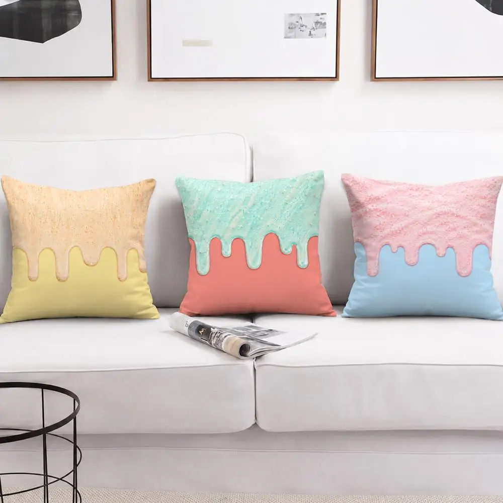 Pastel Frosting Drip Texture Cushion Cover Short Plush Soft Double-Sided Printing Pillow Case Cozy Sofa Bedroom Home Decor Gift