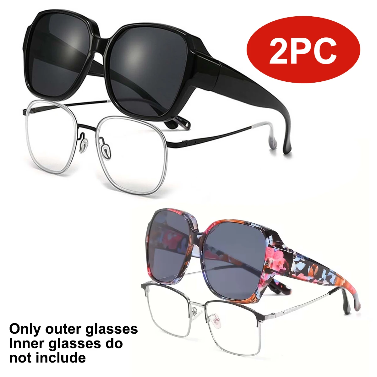 Überbrille-Sonnenbrille für Männer und Frauen, T01 Wrap-Around-Brille mit UV400-Schutz zum Autofahren und für Outdoor-Aktivitäten